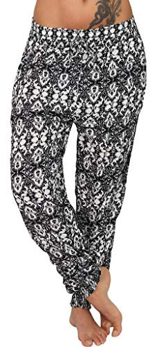 Xniral Damen Pumphose Haremshose Blumenmuster Lange Hose Elastische Taille Yogahose Weiche Jogginghose Elastisch Lange Hose(Wei?M)