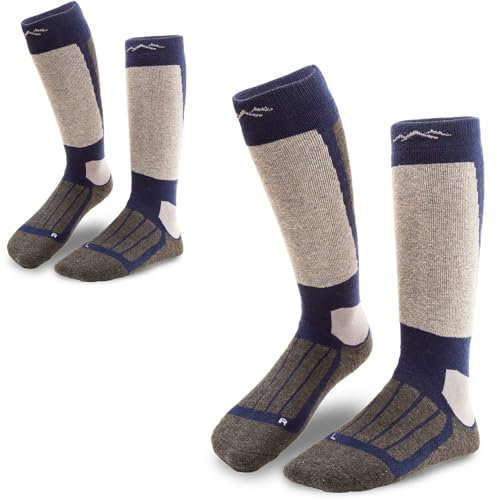 gipfelsport Skisocken für Kinder, Herren und Damen - Dicke Socken aus Merinowolle, warme Merino Snowboardsocken, 2x Paar Skistrümpfe, Navy, Größe 45-47