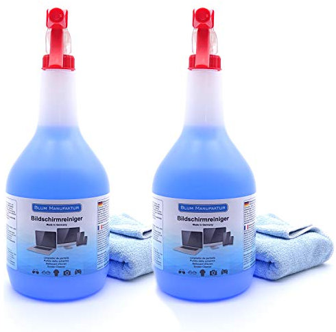 Blum Manufaktur 2x 1000 ml detergente per schermo + 2x panni in microfibra da 30x30 cm. Pulizia perfetta di tutti gli schermi e display senza striature.
