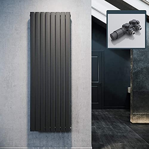 Elegante radiador plano de diseño, 1800 x 616 mm, con antracita, multibloque, radiador plano, antracita, doble capa, vertical, conexión central