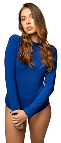 Evoni Damen Body langarm I blickdichter Bodysuit mit Halbkragen für Frauen I Langarmbody aus Baumwolle I Women Body Shaper I Jumpsuit XXL Royalblue