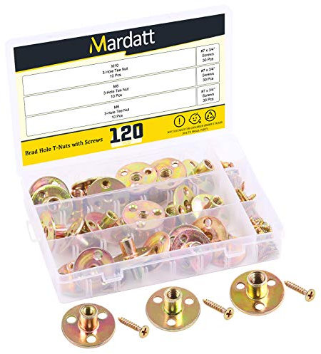 Mardatt 120 Stück Brad Hole T-Nut mit Schrauben Sortiment Kit M6 M8 M10 Kohlenstoffstahl T-Muttern verzinkte runde Basis Innengewinde Schraube in Möbel Hardware