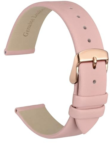 WOCCI 10mm Elegant Leather Watch Strap for Ladies with Rose Gold Buckle (Light Pink)