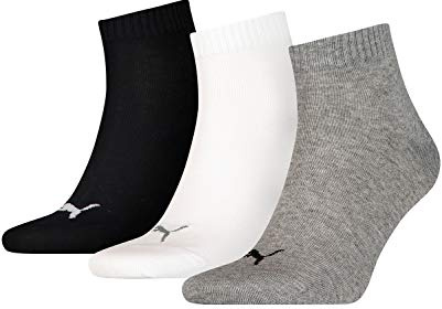 PUMA unisex Quarter Sportsocken Kurzsocken Socken 3 Paar, Farbe:Mehrfarbig, Menge:3 Paar (1x 3er Pack), Größe:43-46, Artikel:-882 grey/white/black