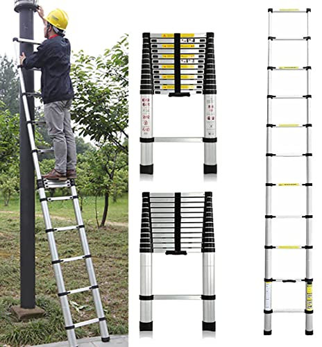 2,6m Ausziehbare Teleskopleiter, Robust Edelstahl Loftleiter, Soft-Close-System Anlegeleiter Mehrzweckleiter Stehleiter mit 9 Sprossen 330LB/150KG Tragkraft EN131
