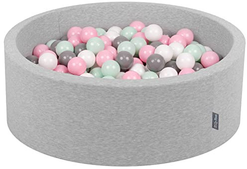 KiddyMoon Piscine À Balles pour Bébé Rond 90X30cm/200 Balles 7Cm Fosses À Boules Jouet Enfant, Gris Clair:Blanc/Gris/Menthe/Rose Poudré