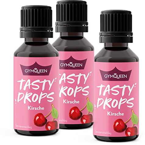 GymQueen Tasty Drops, Kirsche, 3x30ml, Flavour Drops ohne Kalorien