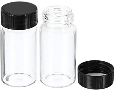 PATIKIL 20mL Reagent Media Bottle, 10 Pack Round Glass Storage Bottles Plastic Screw Cap for Lab Home, Clear