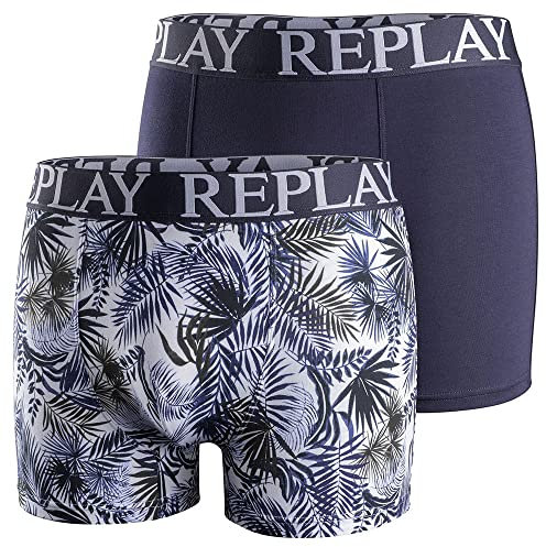 Replay Herren Boxershorts 2er-Set, Dk Blue-Foliage White N265 (Blau), S