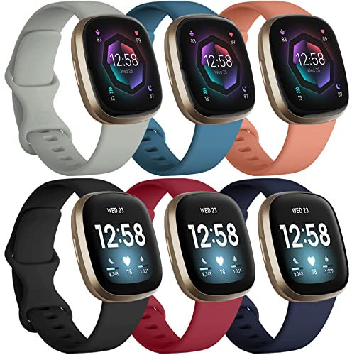 Charlam 6 Pack Ersatzarmband Kompatibel mit Fitbit Versa 3/ Versa 4/ Fitbit Sense/Sense 2 Armband, Weiches Uhrenarmband Sports Watch Armbänder für Damen Herren, Groß