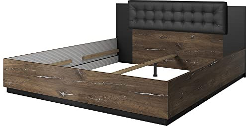 Lomadox Schlafzimmer Doppelbett ohne Lattenrost, Liegefläche 160 x 200 cm in Flagstaf Eiche dunkel Nb. und Silber, kombiniert mit schwarz, B/H/T: ca. 166/90/205 cm