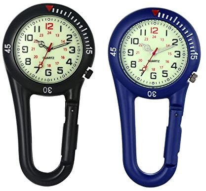 Avaner Taschenuhr mit Karabiner Digital Karabineruhr mit leuchtendes Zifferblatt, leuchtende Zeiger, Mattes Gehäuse Unisex FOB Analog Quarzwerk Rucksackschnalle Uhr für Klettern Sport