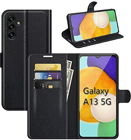 Handyhülle Kompatibel mit Samsung Galaxy A13 5G / A04s | Premium Qualität TPU Klapphülle für Galaxy A13 5G / A04s mit Kartenfächern | Magnetverschluss Handyhülle | Schwarz