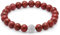 day.berlin Premium Jaspis Perlenarmband in Rot, Damen Naturstein Armband mit echten 8mm Edelsteinen, flexibles Zugband 18cm lang, handgeknüpft mit Pave Zirkonia Perle, versilbert