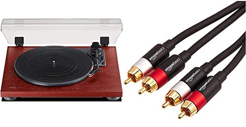 Teac TN-180BT-A3/CH giradischi HiFi con trasmettitore Bluetooth per altoparlanti e cuffie, Cherry, & Amazon Basics - Cavo audio RCA da 2 maschi a 2 maschi, 1,2 metri