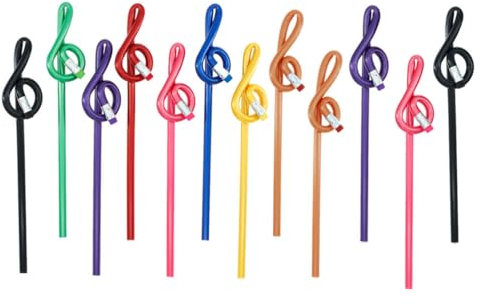 Operitacx 12 Stück Musikstifte, Musiknoten, Stifte, Notenschlüssel, gebogener Bleistift, zum Schreiben, Zeichnen, Skizzieren, Malen, Bleistifte mit Radiergummi (zufällige Farbe)