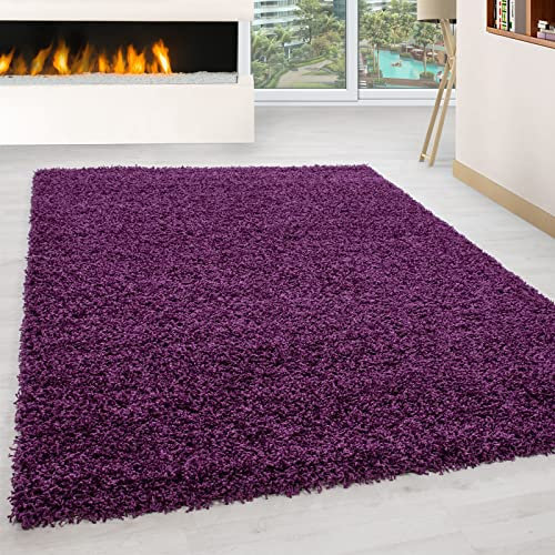 Giancasa Shaggy Hochflorteppich 120 x 170 cm [HOCHWERTIGER LANGFLORTEPPICH FÜR WOHNRÄUME] - Hochwertige Kunstfasern, pflegeleicht und strapazierfähig - Lila für Wohnzimmer, Schlafzimmer, Flur