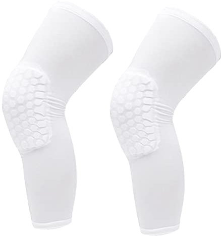 RiToEasysports Rodillera, 2 Piezas Rodillera Unisex Alargada Panal Anticolisión Compresión Rodillera para Baloncesto (Blanco)