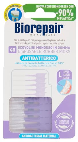 Biorepair, 40 Scovolini Monouso in Gomma, Ottimali per Spazi Larghi, con MicroRepair che Inibiscono la Crescita Batterica Fino al 90%, Confezione Green con 90% di Plastica