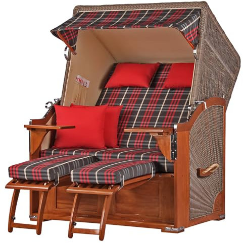 bene living Strandkorb-Set Schaalsee 2-Sitzer Mahagoni - PE grau - Modell 529 - Liftersystem
