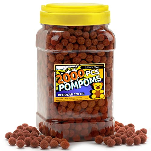 Bundooraking Pom Poms, 0.4inch (1cm), 2000pcs Brown for Crafts