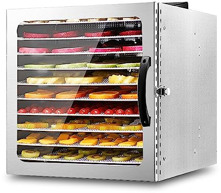 Essiccatore per frutta a 10 strati, disidratatore per alimenti commerciale in acciaio inossidabile con finestra in vetro, timer digitale regolabile da 1000 W ed essiccatore con controllo della tempera