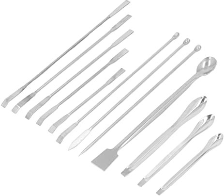 12Pcs Stainless Steel Laboratory Spatula Set Kit for Experiment Double Ended Design, Long Handle Practical for Labs, Homes