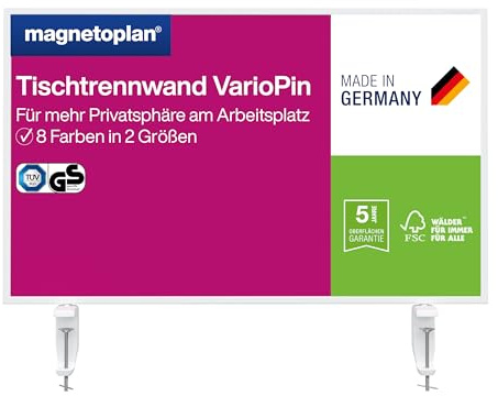 magnetoplan Tischtrennwand VarioPin, Filz Pink | BxH 800 x 500 mm | Akustik Trennwand + Schreibtisch Trennwand für Büro + Klassenzimmer | Ideal für Team-Arbeitsplätze + Open Space-Bürokonzepte