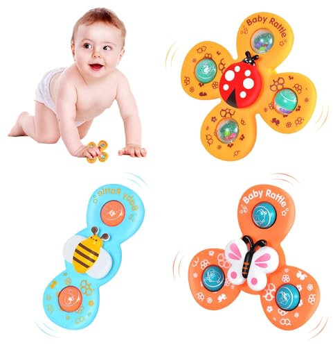 YADODO 3PCS Spinner Bebe Ventouse Jouets de Bain Jouet Ventouse Bebe Animal Hand Spinner Bebe Baby Spinner Ventouse Jouet Ventouse Chaise Haute pour Bébé Jouet Sensoriel Jeux Bain Motricité Fine