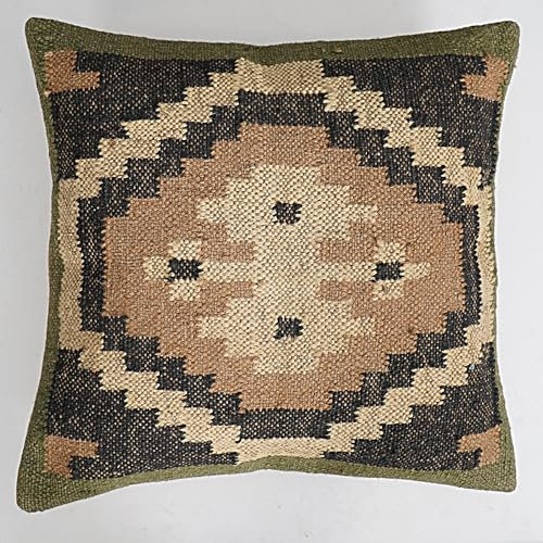 Shubhlaxmifashion Indischer Vintage-Kelim-Kissenbezug, quadratisch, 45,7 x 45,7 cm, Boho-Ethno-Kissenbezug, dekorativ, handgefertigt, Wolle, Jute, Outdoor-Kissenbezug