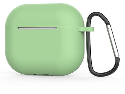 Airpods 3. Generation: Apple Airpods-Hülle der 3. Generation, weiche Silikon-Schutzhülle mit Schlüsselanhänger-Haken, wasserdichte 3. Generation, Airpods-Schutzhülle mit Staubstecker (Hellgrün)