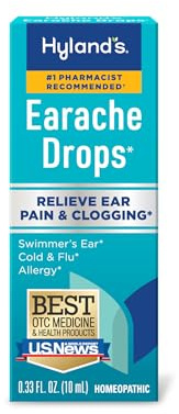 Hyland's Earache Drops, Natural Relief of Swimmer's Ear, Cold and Flu, Allergy Symptoms, Ages 4 and up, Day and Night, 0.33 Fl Oz
