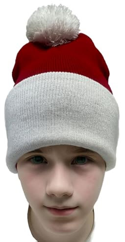 COUVER Beanie-Mütze mit oder ohne Bommel, für Kostüm oder Winter, Rot / Weiß, Rot / Weiß (Pompon), Einheitsgröße