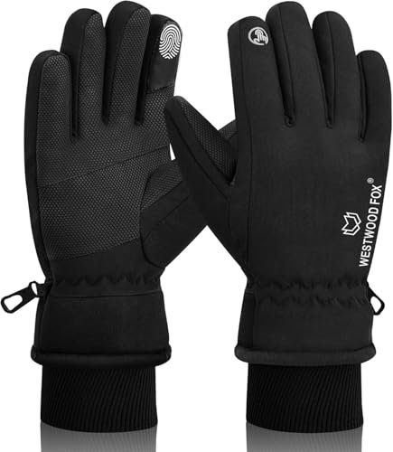 WESTWOOD FOX Gants d'hiver imperméables pour Hommes et Femmes, Coupe-Vent, Gants de Ski Chauds, écran Tactile, antidérapants pour Le Cyclisme, Le Snowboard, la randonnée, (Noir, L)