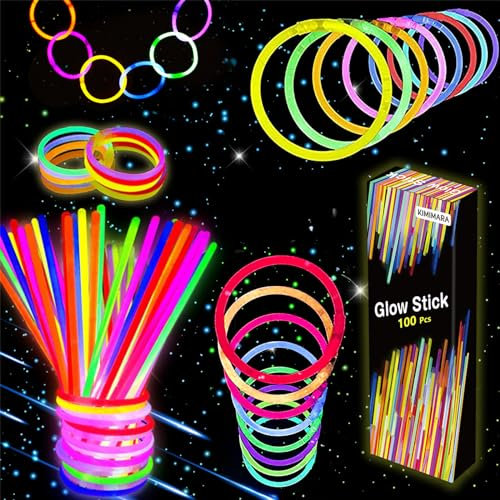 Barras Luminosas - Barras Florescentes Fiesta para Niños Adultos 100 Pulseras Luminosas para Boda Neon Cumpleaños Party Decoracion Juego Regalos Fiesta Nochevieja Navidad (A)