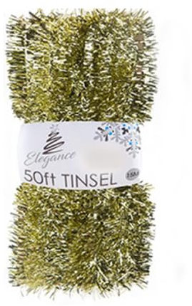 50ft Tinsel Garland For Christmas Tree Decorating 15 Metres of Sparkly Metallic Xmas Foil Extra Long for Stairs or Crafts (Gold)