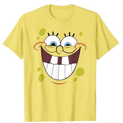SPONGEBOB SQUAREPANTS Kinder Unisex-Erwachsene und Kinder T-Shirt Cartoon-Novelty, SpongeBob Smile Face Gelb Small Kurzarm Klassisch Sommer 1 Count 0 Taschen dehnbar Cartoon-Muster, leuchtendes Gelb