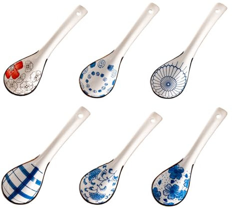 XineYuor Cuillères à Soupe,6PCS Cuillere a Soupe Laguiole,Cuillère en Céramique,Cuillère à Trempette,Cuillères Asiatiques Cuillères Apéritives pour Céréales,Ramen,Pho,Wonton,Bouillie