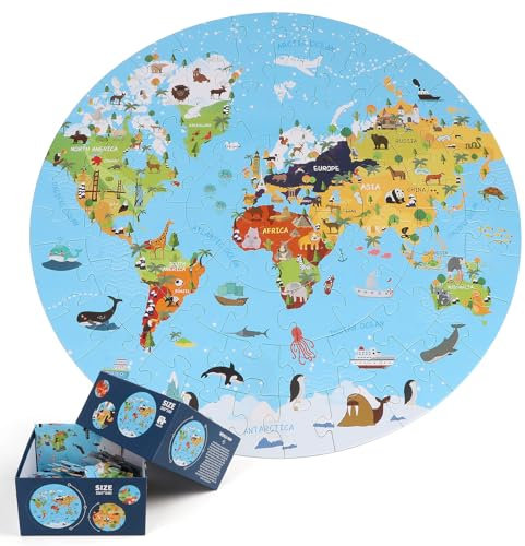 KABENFIS Weltkarte Puzzle 70 PCS Kreiskarte für Kinder