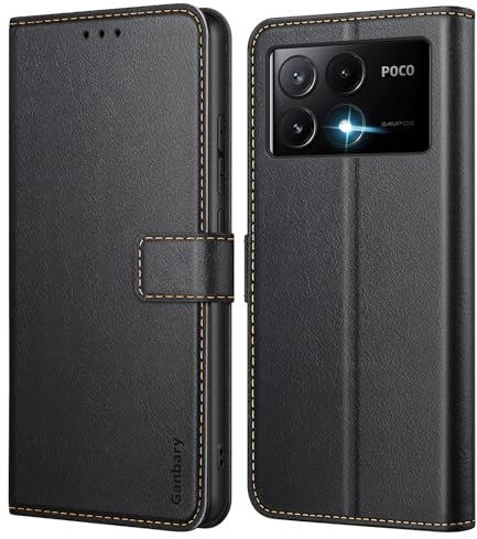 Ganbary Handyhülle für Xiaomi Poco X6 Pro 5G Hülle, Premium Leder Klapphülle [Kartenschlitzen] [Magnetverschluss] [Standfunktion] kompatibel mit Xiaomi Poco X6 Pro 5G Schutzhülle, Schwarz