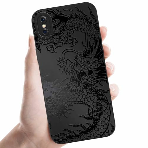 Coalbooliy Coques pour iPhone XS/iPhone X 5,8'', Étui Noir Souple TPU Silicone Aesthetic Modèle Dragon Dessin Durable Fine Housse de Antichoc Camera Protection Cover Cadeau Filles, 06