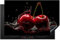 KitchenYeah© Herdabdeckplatte Einteilig Küche Herdabdeckung Induktionsfeld Ceranfeld Herdabdeckplatten Vinyl Matte Aufrollbar Kirschen - Rot - Frucht - Wasser - Schwarz - 80x52 cm