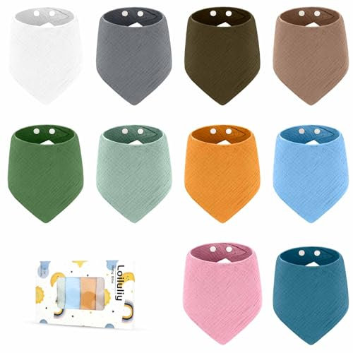 Loiluliy Lätzchen Baby 10 Stück Dreieckstuch Baby Super Saugfähig Baumwolle Halstuch Musselin Spucktücher Baby Mit 2 Verstellbares Druckknopf Sabberlätzchen für Kleinkinder Junge und Mädchen