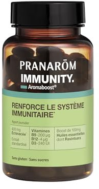 Pranarôm - Aromaboost Immunity - Complément Alimentaire Immunité - Renforce le Système Immunitaire et Fatigue Physique - Echinacée - Vitamines B9 B12 D3 - Huile Essentielle Ravintsara - 60 Capsules