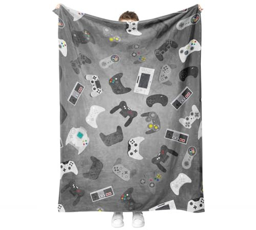 Gaming Kuscheldecke Gamepad Flanell Decke Spielkonsolen-Muster Fleece Decke Flauschig Weich und Warme,Für Gamer Teens Erwachsene (Style C, 150x200cm)