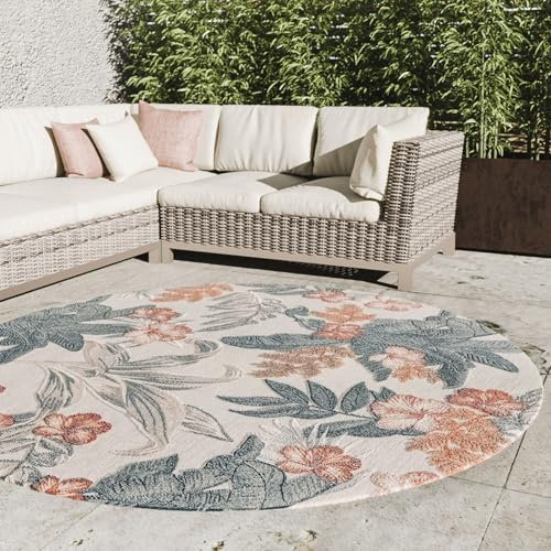 Interiyou Outdoor Teppich Wetterfest Florenz - 200x200 cm Rund Multicolor - Wasserfest für Balkon, Terrasse, Garten - Outdoorteppich passend auch für Wohnzimmer, Schlafzimmer und Küche - Aussenteppich