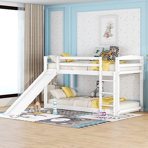 Kinderetagenbett mit Rutsche 90x200cm Kiefer Massivholz - Hochbett mit Treppe, Rutschbahn & Geländer