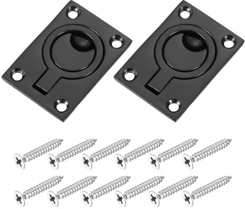 sourcing map 2Pcs Flush Ring Pull, 2.48-inch x 1.73-inch Stainless Steel Rectangle Recessed Door Pull with Screws for Furniture, Boat, Black