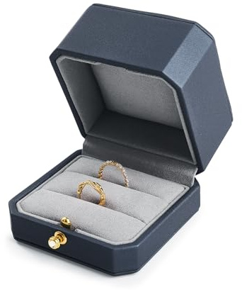 Oirlv Blau PU Leder Ring Box,Ringbox Hochzeit | für 2 Ringe,Antrag, Verlobung und Jahrestag