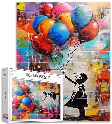Tucocoo Puzzle mit 1 000 Teilen, bunte Ballons, für Erwachsene, Banksy, Mädchen, Straße, Pop Art, anspruchsvolle Familienaktivität, ca. 70 x 50 cm, Heimdekoration